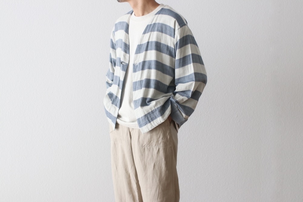 ts(s) (�ƥ�����������) "Reversible Cardigan Shirt - Horizontal Stripe Double Face Cotton Gauze Cloth-"