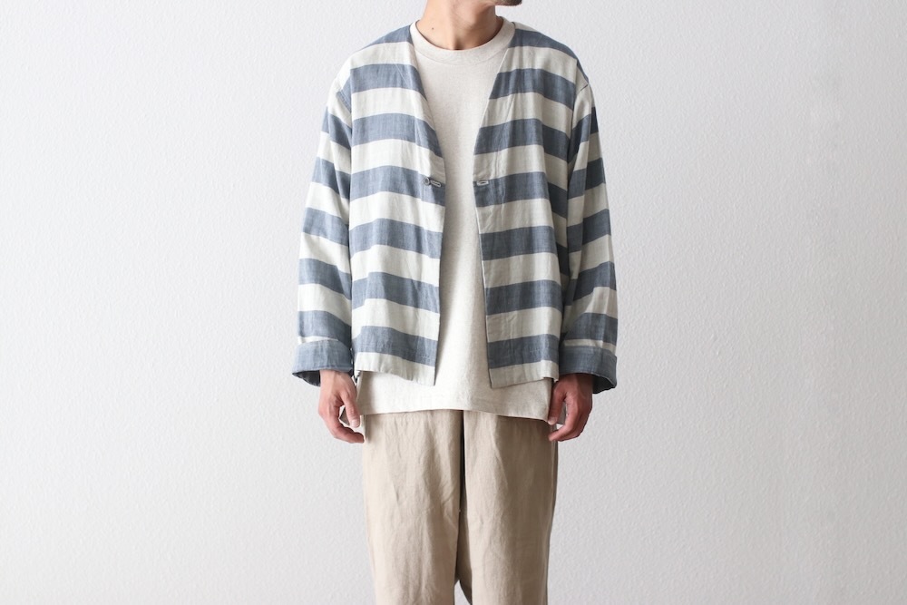 ts(s) (�ƥ�����������) "Reversible Cardigan Shirt - Horizontal Stripe Double Face Cotton Gauze Cloth-"