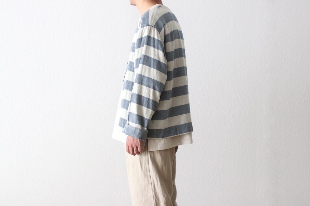 ts(s) (�ƥ�����������) "Reversible Cardigan Shirt - Horizontal Stripe Double Face Cotton Gauze Cloth-"