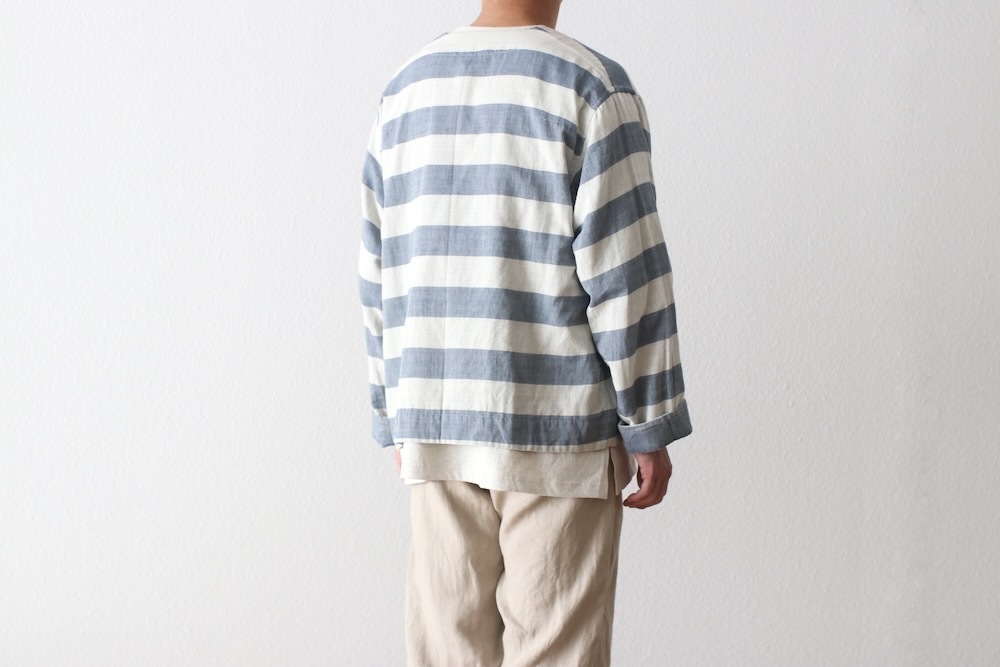 ts(s) (�ƥ�����������) "Reversible Cardigan Shirt - Horizontal Stripe Double Face Cotton Gauze Cloth-"