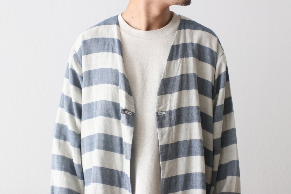 ts(s) (�ƥ�����������) "Reversible Cardigan Shirt - Horizontal Stripe Double Face Cotton Gauze Cloth-"