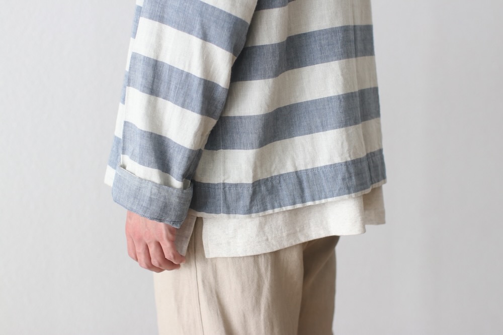 ts(s) (�ƥ�����������) "Reversible Cardigan Shirt - Horizontal Stripe Double Face Cotton Gauze Cloth-"