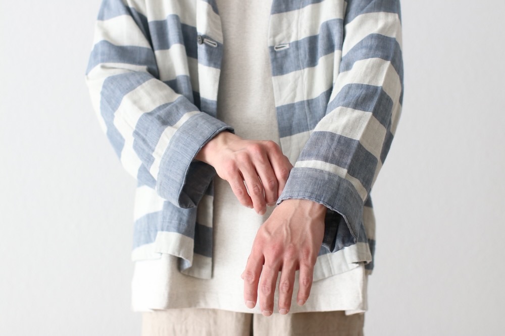 ts(s) (�ƥ�����������) "Reversible Cardigan Shirt - Horizontal Stripe Double Face Cotton Gauze Cloth-"