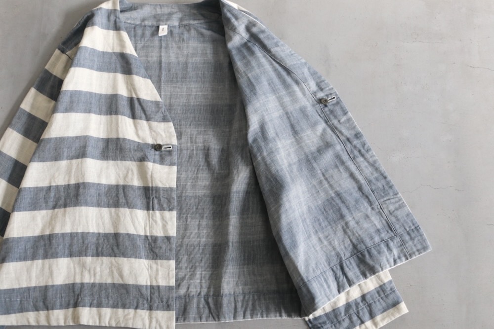 ts(s) (�ƥ�����������) "Reversible Cardigan Shirt - Horizontal Stripe Double Face Cotton Gauze Cloth-"