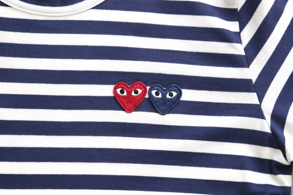 ��unisex��PLAY COMME des GARCONS(�ץ쥤 ���� �� ����륽��) "L/S TEE NAVY BORDER With Double Heart - AX-T228-051 -"