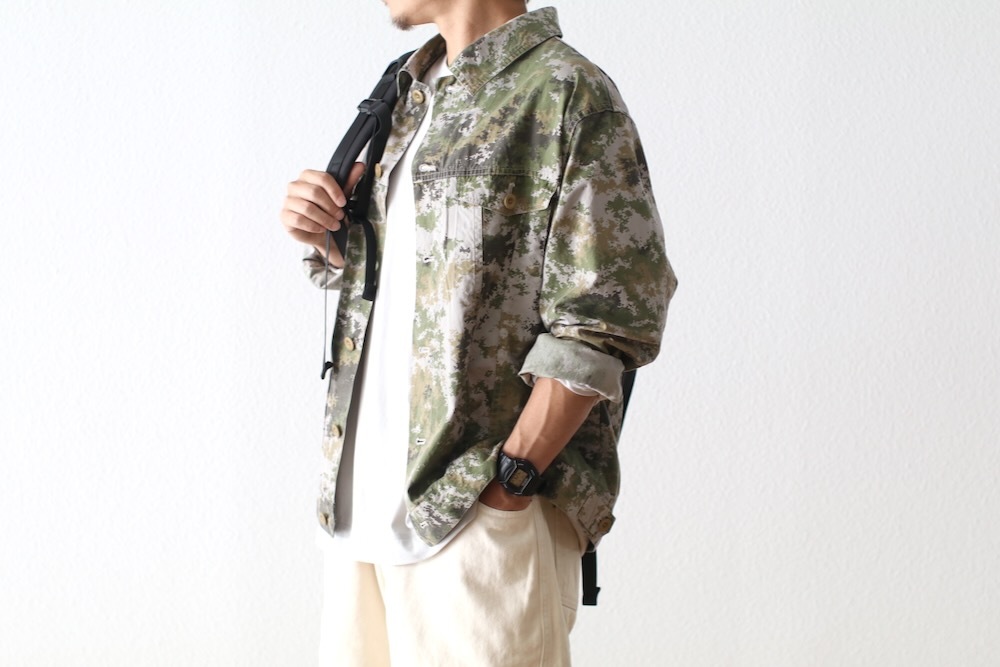 ts(s) (�ƥ�����������) "Double Flap Pocket Short Jacket -Garment Dye Camo Print Cotton Cloth"