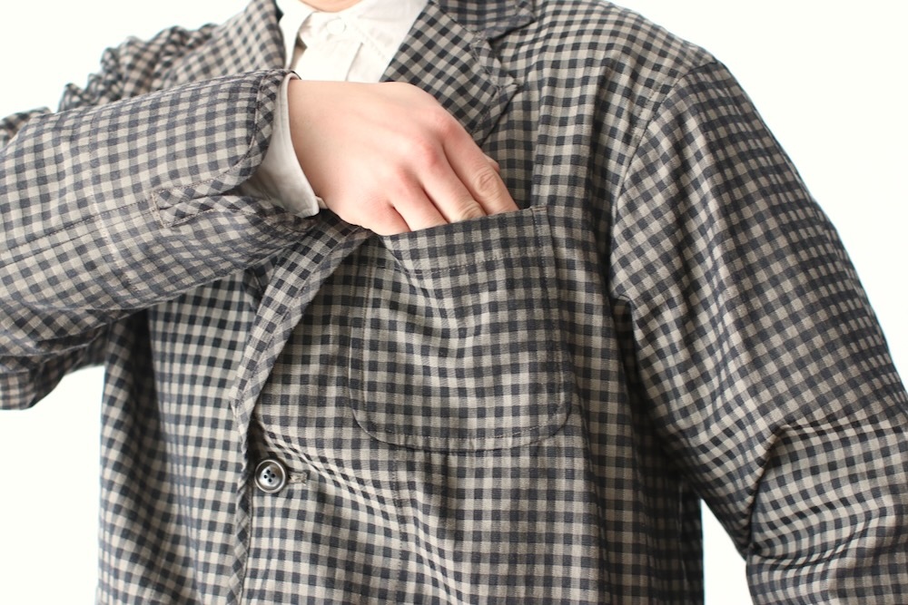 ts(s) (�ƥ�����������) "Gingham Plaid Jacquard Polyester*Cotton Cloth 2 Button 3 Patch Pocket Piping Jacket"