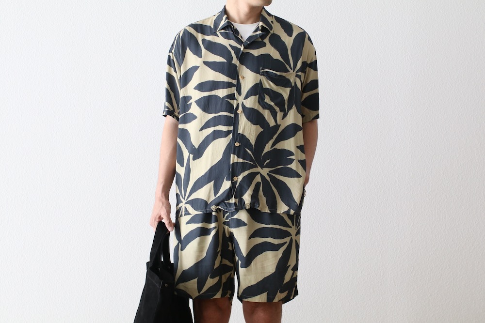 ts(s) (�ƥ�����������) "Open Collar Short Sleeve Shirt -Leaf Print Viscose Cloth-"