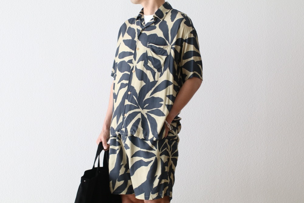 ts(s) (�ƥ�����������) "Open Collar Short Sleeve Shirt -Leaf Print Viscose Cloth-"