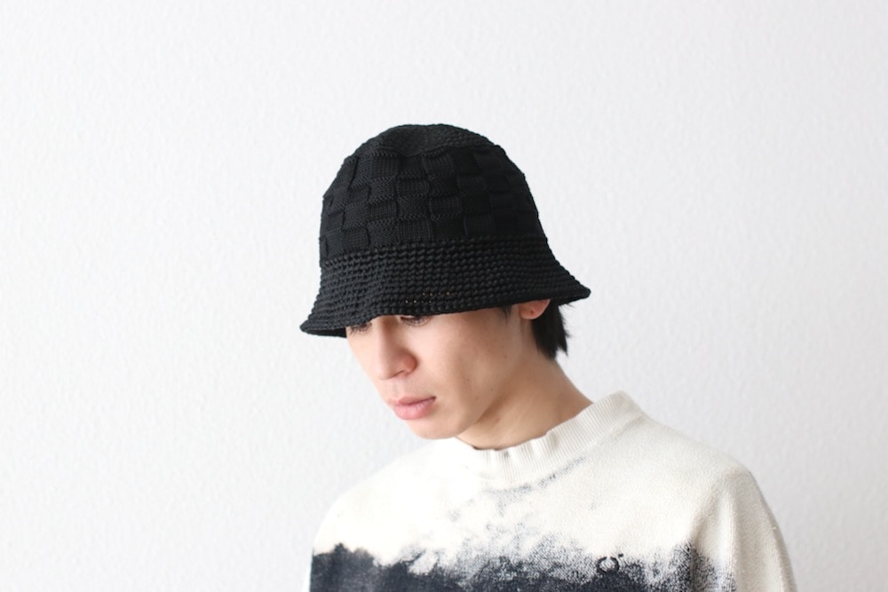 KIJIMA TAKAYUKI(������ �����業) "POLY KNIT BUCKET HAT (CHECKERBOAD)"