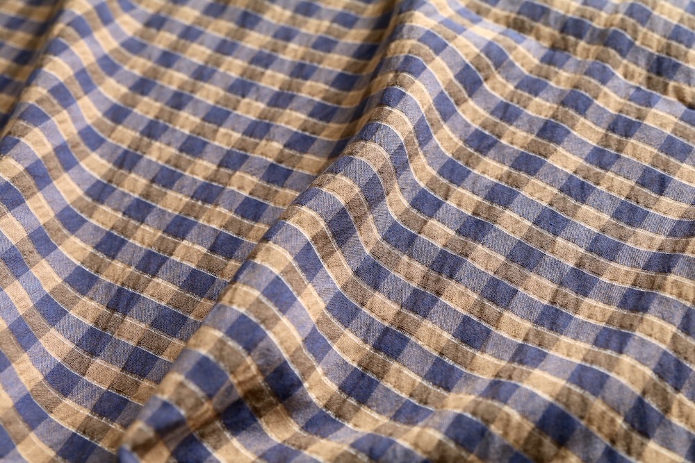 ts(s) (�ƥ�����������) "Gingham Plaid Viscose*Nylon Crinkle Cloth Round Flap Pocket Shirt"