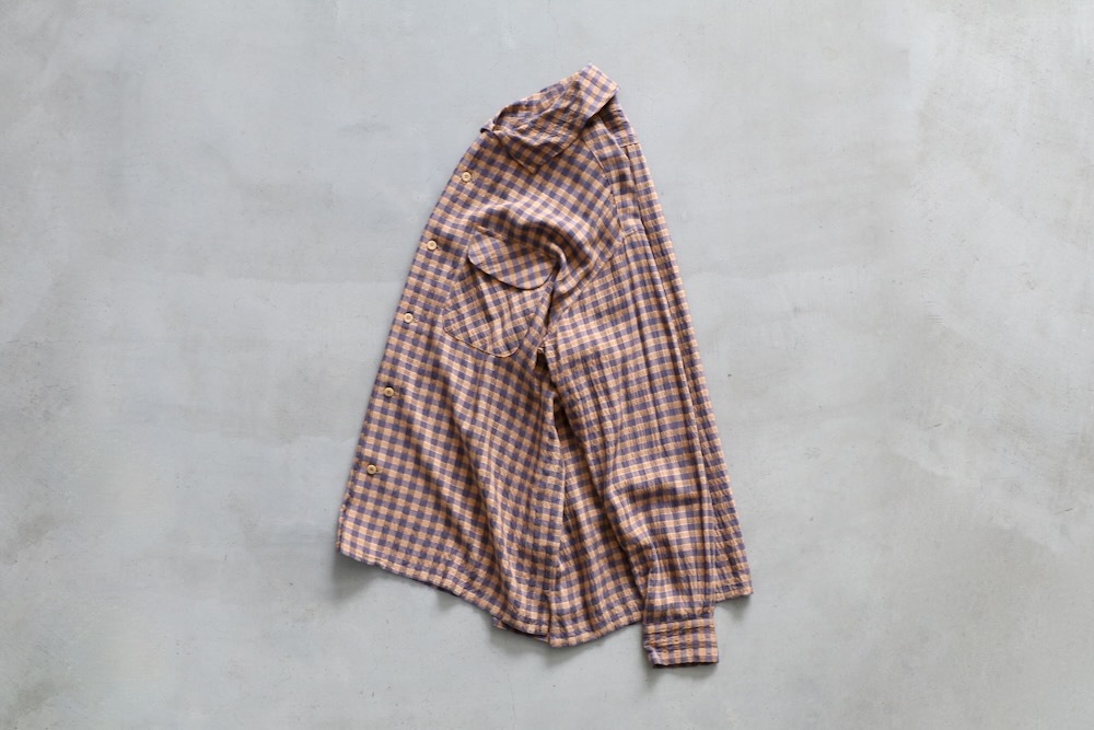 ts(s) (�ƥ�����������) "Gingham Plaid Viscose*Nylon Crinkle Cloth Round Flap Pocket Shirt"