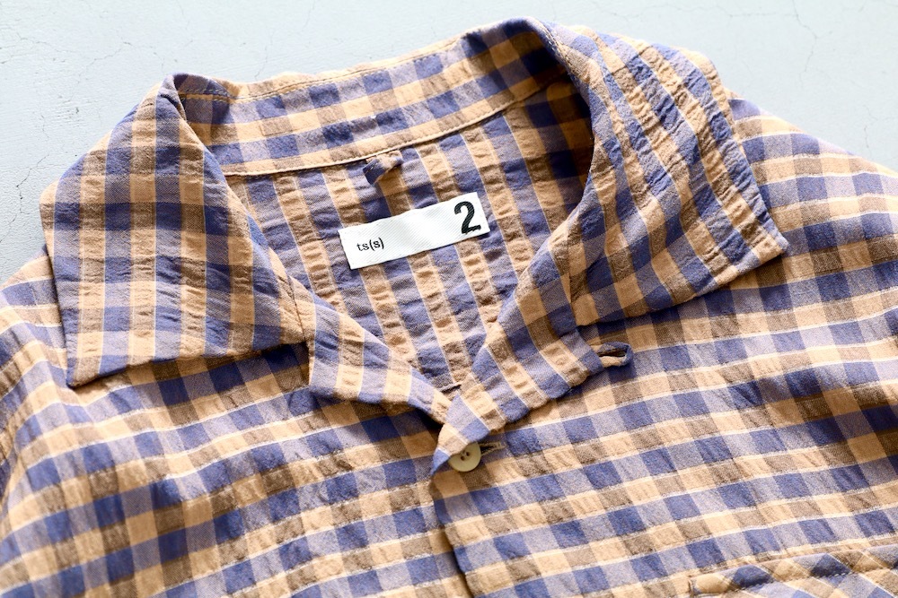 ts(s) (�ƥ�����������) "Gingham Plaid Viscose*Nylon Crinkle Cloth Round Flap Pocket Shirt"