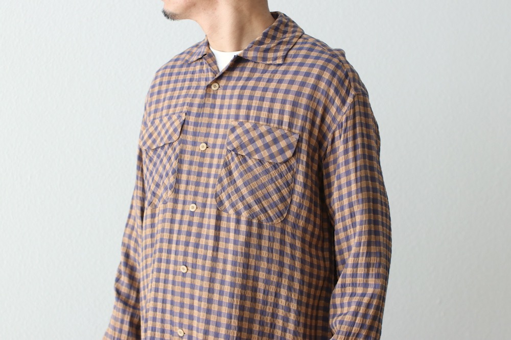 ts(s) (�ƥ�����������) "Gingham Plaid Viscose*Nylon Crinkle Cloth Round Flap Pocket Shirt"