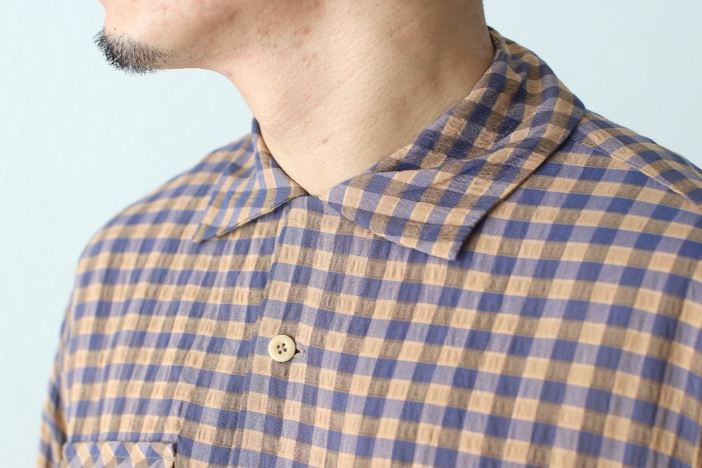 ts(s) (�ƥ�����������) "Gingham Plaid Viscose*Nylon Crinkle Cloth Round Flap Pocket Shirt"