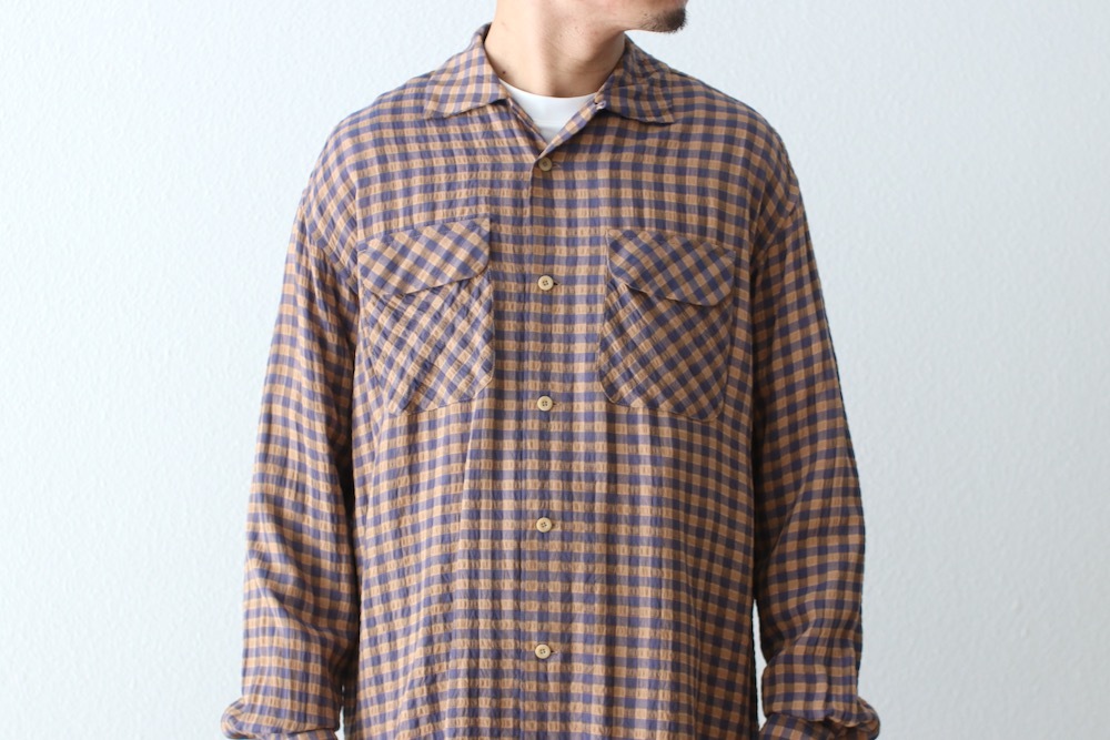 ts(s) (�ƥ�����������) "Gingham Plaid Viscose*Nylon Crinkle Cloth Round Flap Pocket Shirt"