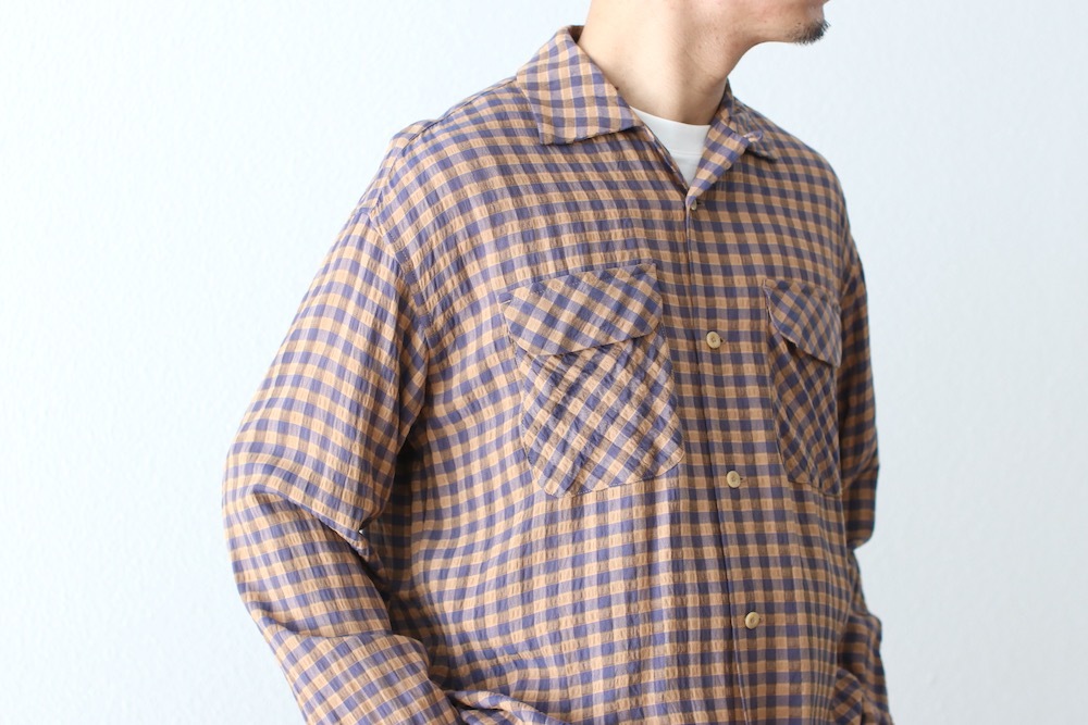 ts(s) (�ƥ�����������) "Gingham Plaid Viscose*Nylon Crinkle Cloth Round Flap Pocket Shirt"