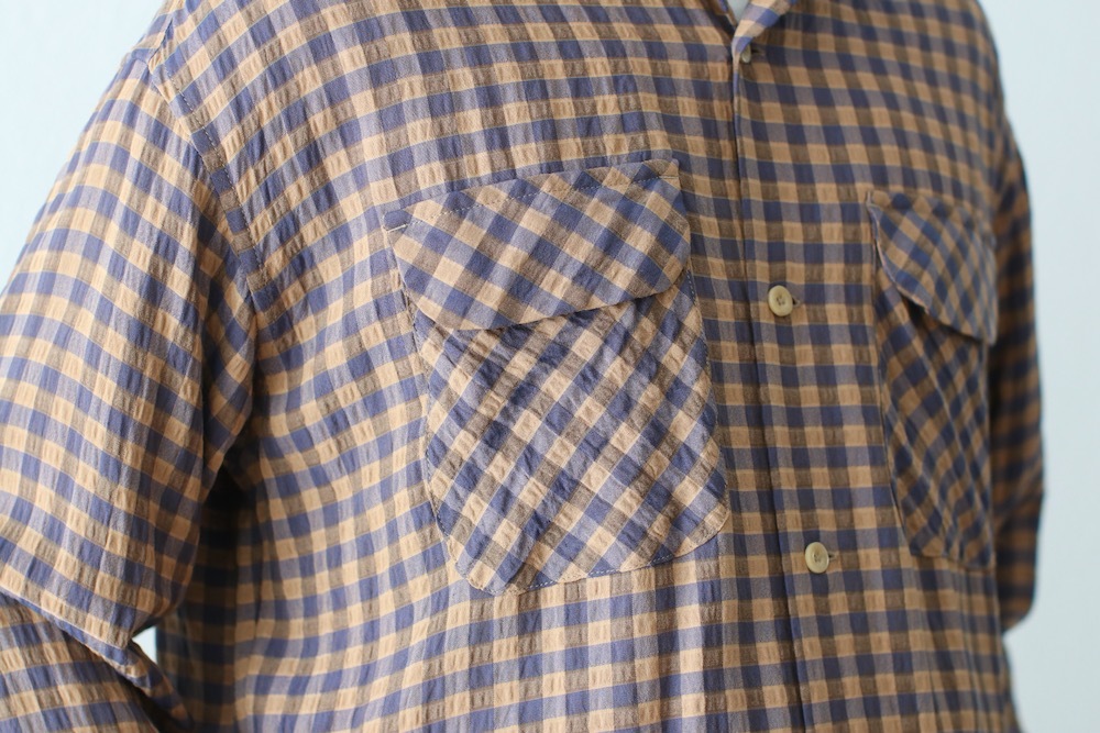 ts(s) (�ƥ�����������) "Gingham Plaid Viscose*Nylon Crinkle Cloth Round Flap Pocket Shirt"