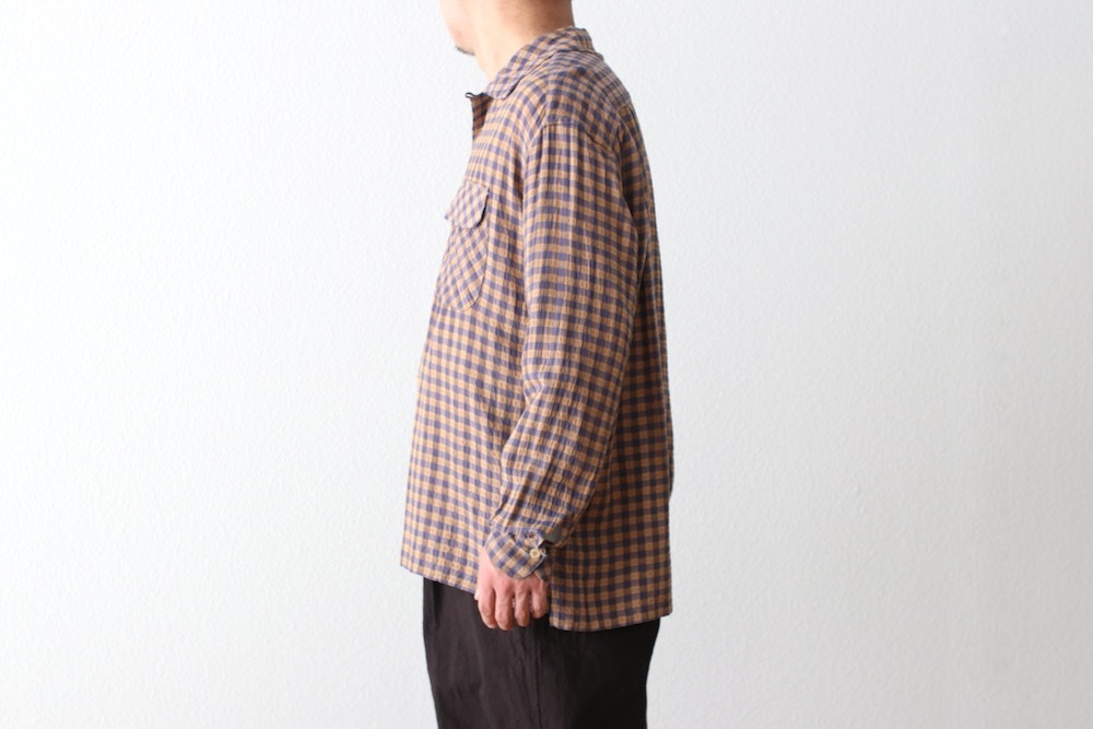 ts(s) (�ƥ�����������) "Gingham Plaid Viscose*Nylon Crinkle Cloth Round Flap Pocket Shirt"