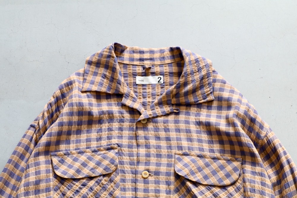 ts(s) (�ƥ�����������) "Gingham Plaid Viscose*Nylon Crinkle Cloth Round Flap Pocket Shirt"