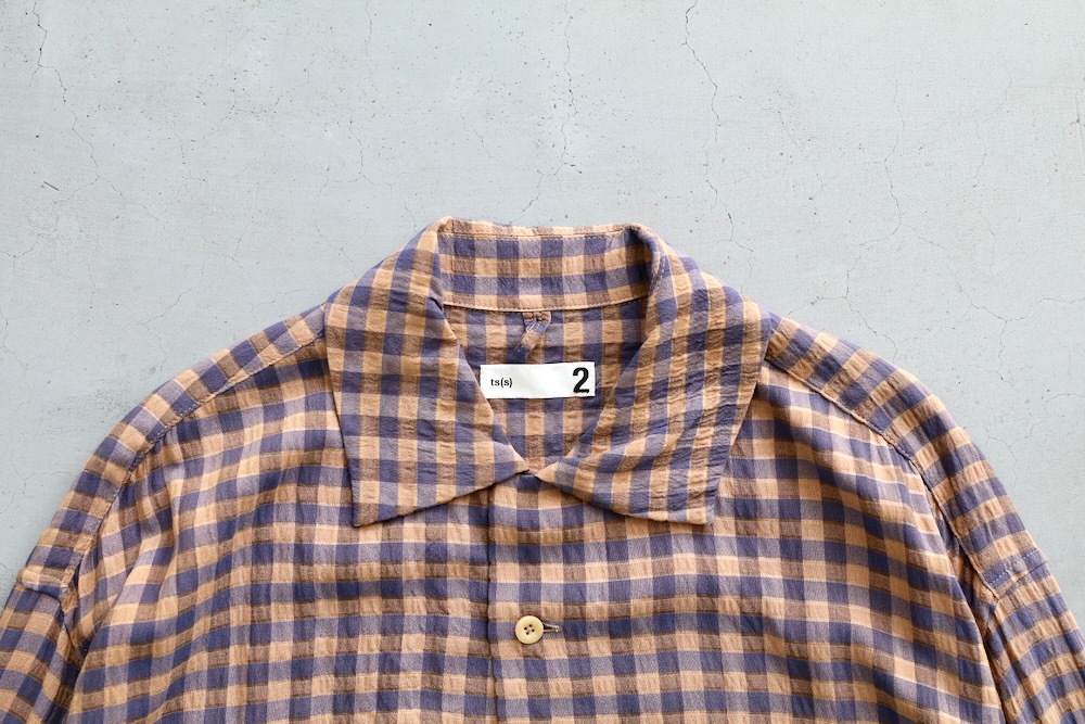 ts(s) (�ƥ�����������) "Gingham Plaid Viscose*Nylon Crinkle Cloth Round Flap Pocket Shirt"
