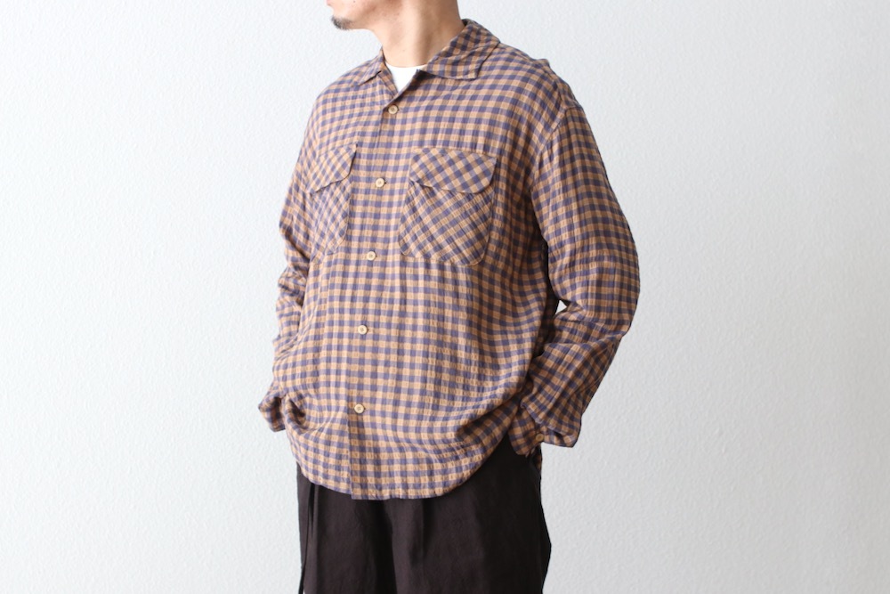ts(s) (�ƥ�����������) "Gingham Plaid Viscose*Nylon Crinkle Cloth Round Flap Pocket Shirt"