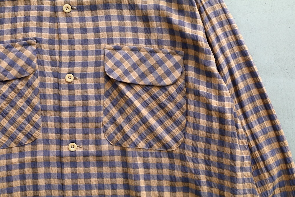 ts(s) (�ƥ�����������) "Gingham Plaid Viscose*Nylon Crinkle Cloth Round Flap Pocket Shirt"