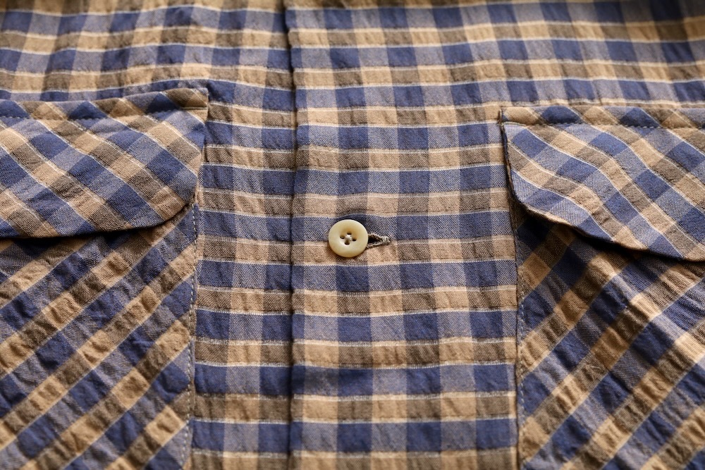ts(s) (�ƥ�����������) "Gingham Plaid Viscose*Nylon Crinkle Cloth Round Flap Pocket Shirt"