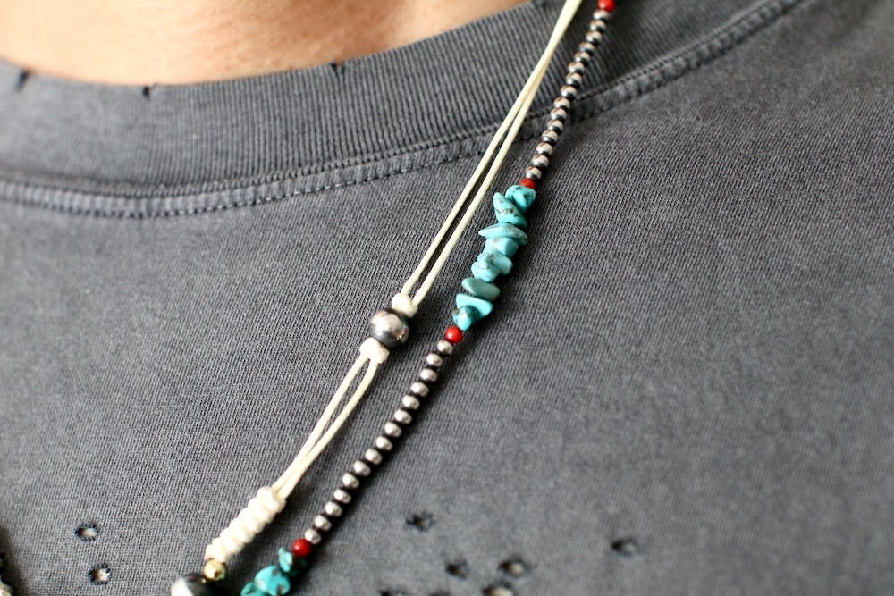 ��ͽ���ʡ�Indian Jewelry (����ǥ����� ���奨�꡼) "Leather Navajo Pearls Necklace 57cm / 58cm -ERICKA NICOLAS BEGAY-"