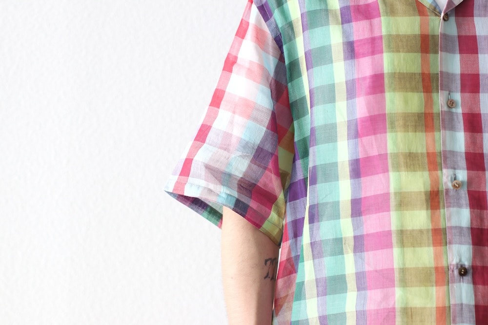 SEVEN BY SEVEN (���֥�Х����֥�) "OPEN COLLAR SHEER SHIRTS��S/S - Handwoven Madras check -"