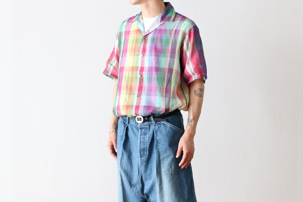 SEVEN BY SEVEN (���֥�Х����֥�) "OPEN COLLAR SHEER SHIRTS��S/S - Handwoven Madras check -"