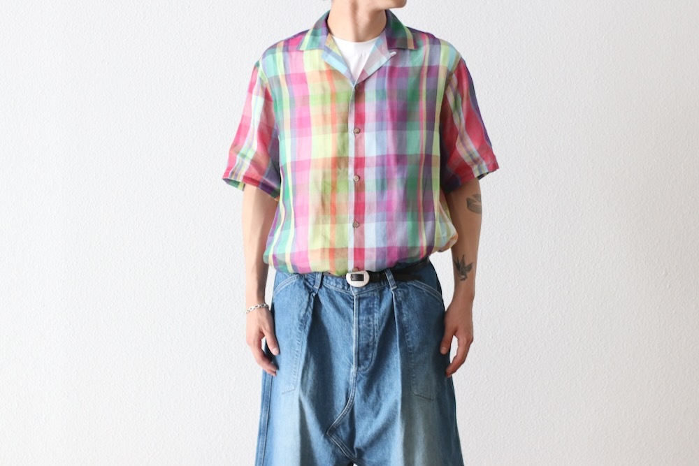 SEVEN BY SEVEN (���֥�Х����֥�) "OPEN COLLAR SHEER SHIRTS��S/S - Handwoven Madras check -"