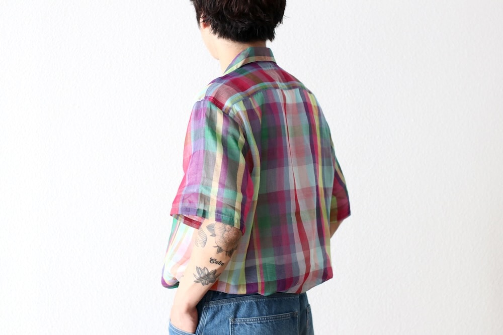 SEVEN BY SEVEN (���֥�Х����֥�) "OPEN COLLAR SHEER SHIRTS��S/S - Handwoven Madras check -"
