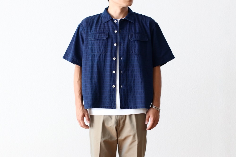 itten.(���åƥ�) "itten 6180 open collar S/S shirts -indigo border-"