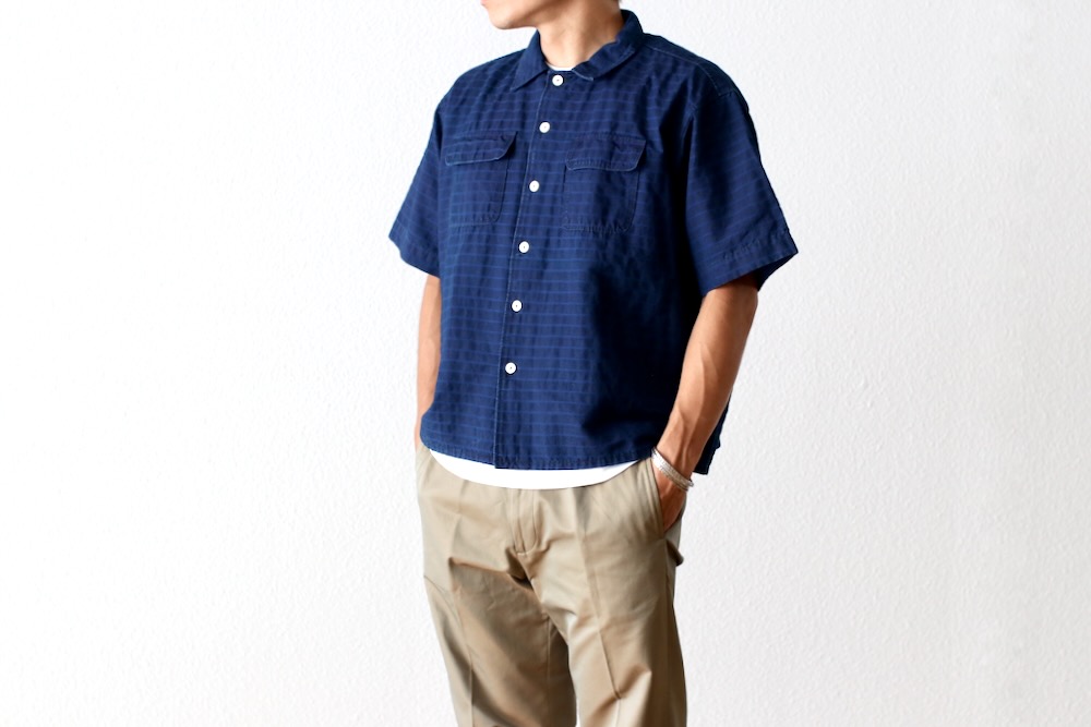 itten.(���åƥ�) "itten 6180 open collar S/S shirts -indigo border-"