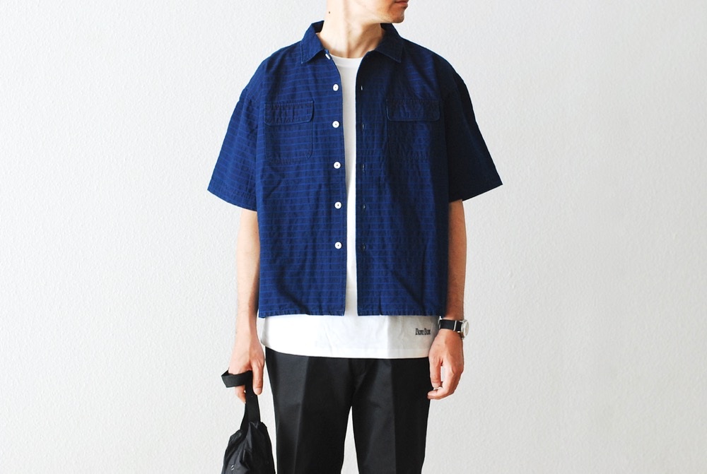 itten.(���åƥ�) "itten 6180 open collar S/S shirts -indigo border-"