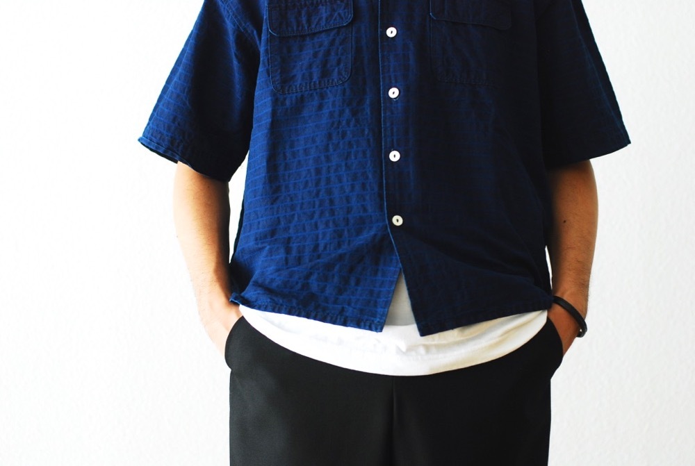 itten.(���åƥ�) "itten 6180 open collar S/S shirts -indigo border-"
