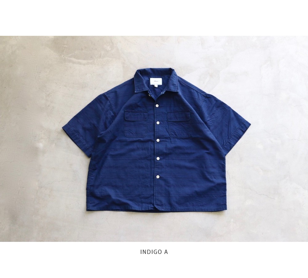 itten.(���åƥ�) "itten 6180 open collar S/S shirts -indigo border-"