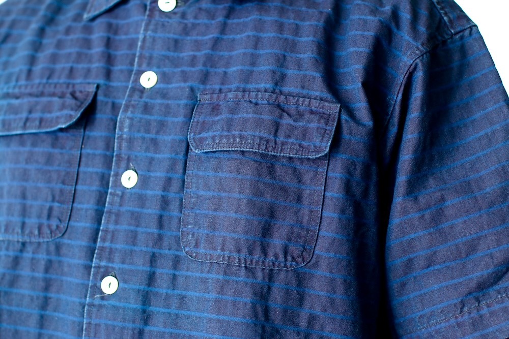 itten.(���åƥ�) "itten 6180 open collar S/S shirts -indigo border-"