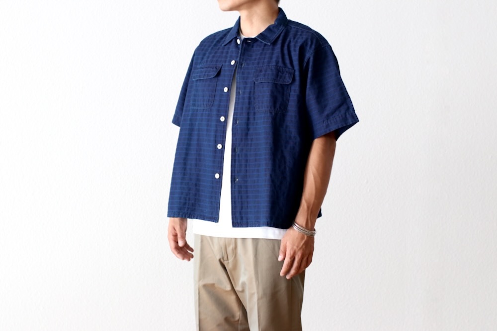 itten.(���åƥ�) "itten 6180 open collar S/S shirts -indigo border-"