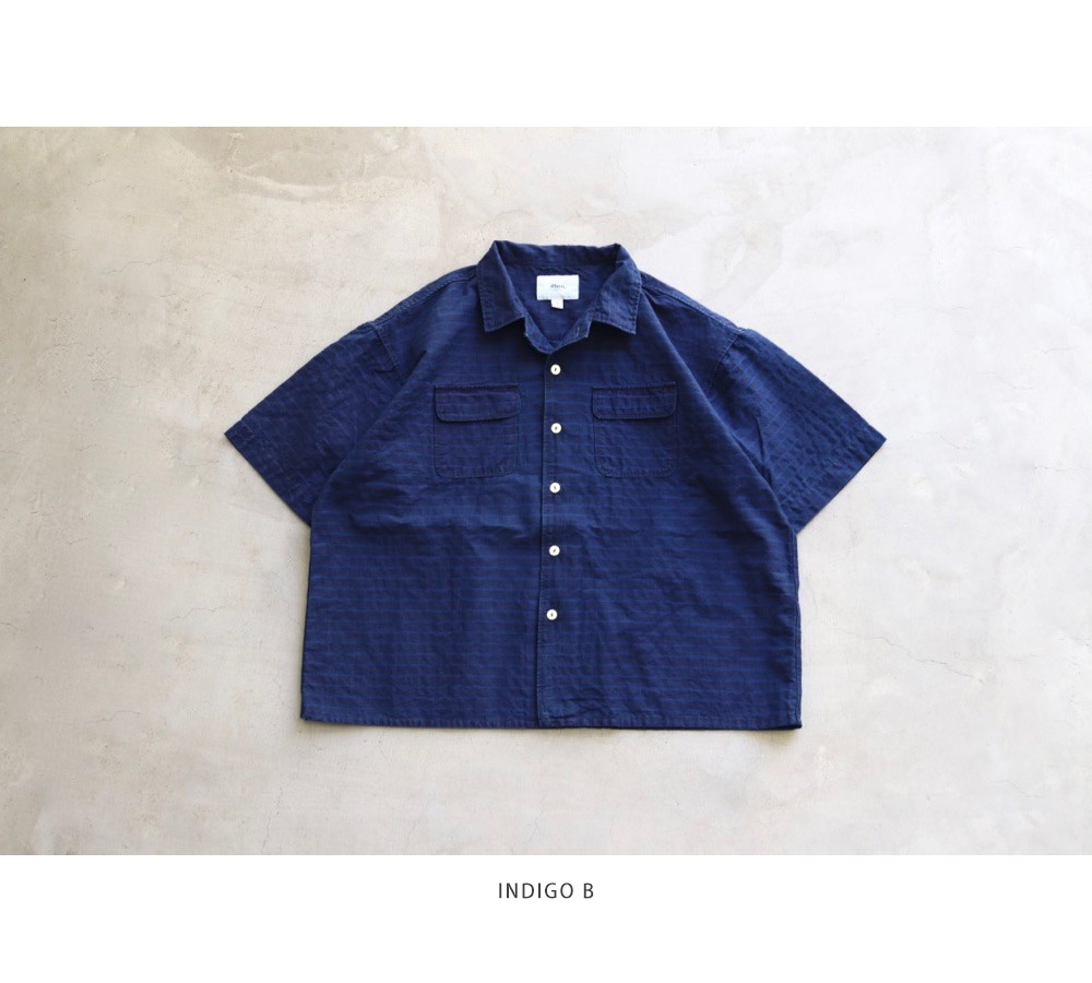 itten.(���åƥ�) "itten 6180 open collar S/S shirts -indigo border-"