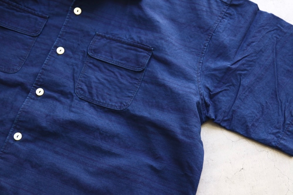 itten.(���åƥ�) "itten 6180 open collar S/S shirts -indigo border-"