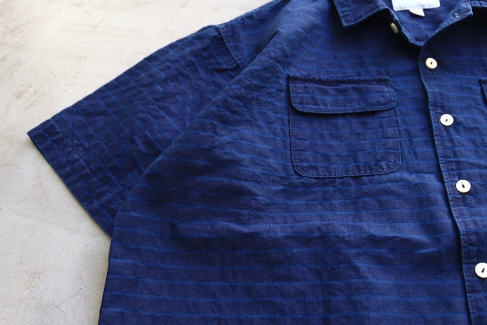 itten.(���åƥ�) "itten 6180 open collar S/S shirts -indigo border-"
