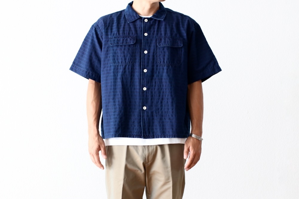 itten.(���åƥ�) "itten 6180 open collar S/S shirts -indigo border-"
