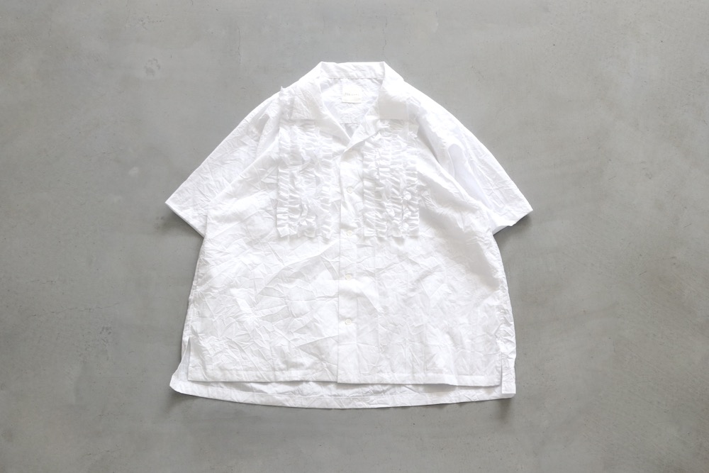 ��WOMEN'S��TOUJOURS�ʥȥ����塼�ˡ�Open Collar Short Sleeve Frill Shirt - WRINKLE COTTON PAPER CLOTH"
