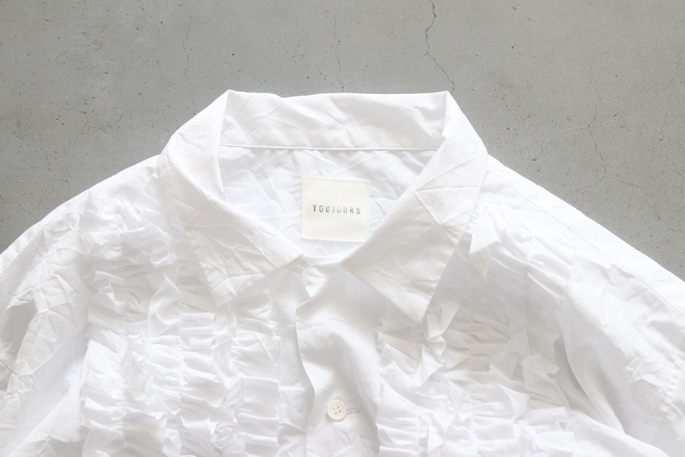 ��WOMEN'S��TOUJOURS�ʥȥ����塼�ˡ�Open Collar Short Sleeve Frill Shirt - WRINKLE COTTON PAPER CLOTH"