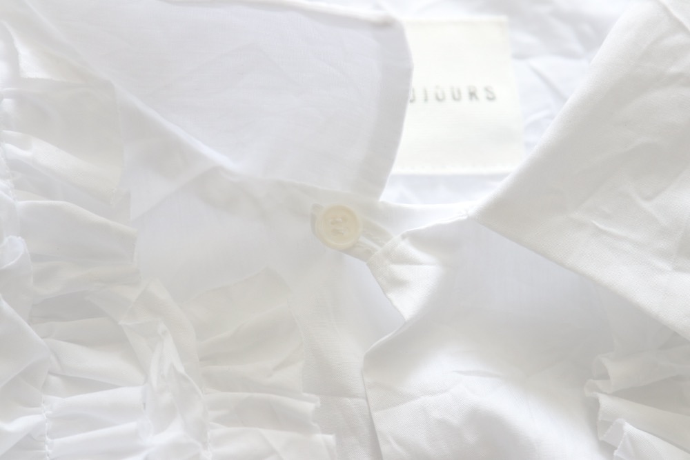 ��WOMEN'S��TOUJOURS�ʥȥ����塼�ˡ�Open Collar Short Sleeve Frill Shirt - WRINKLE COTTON PAPER CLOTH"