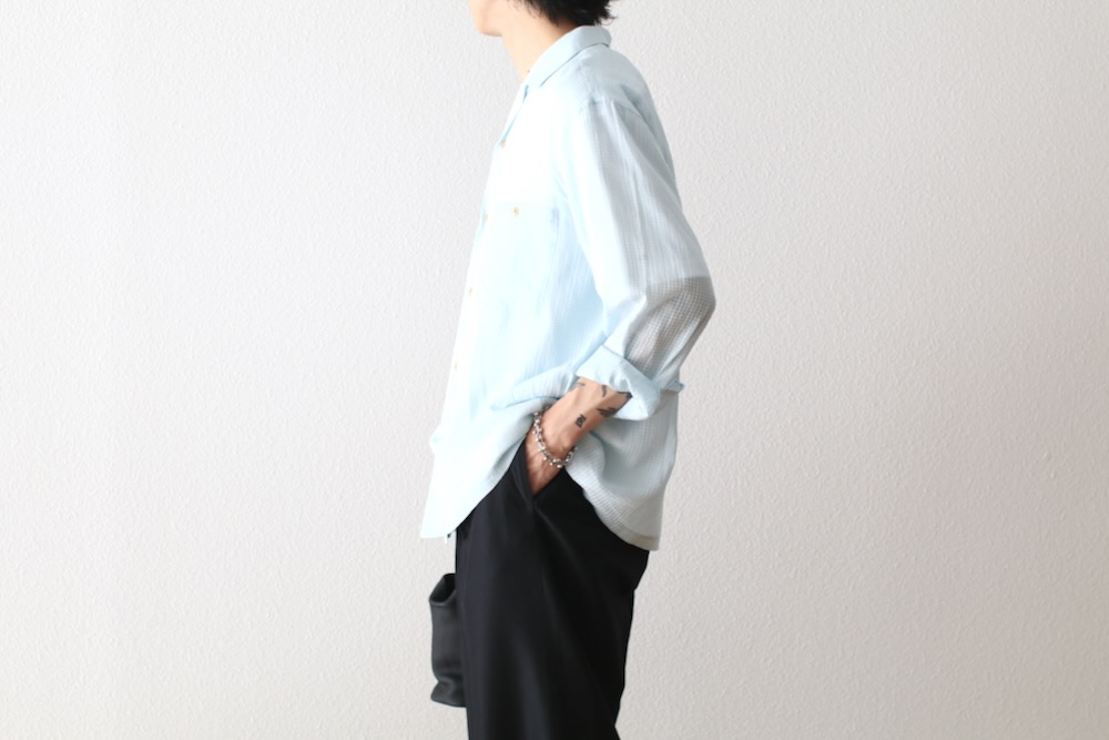 SEVEN BY SEVEN (���֥�Х����֥�) "SHEER OPEN COLLAR SHIRTS��L/S ��Gingham Check Indian fabric��"
