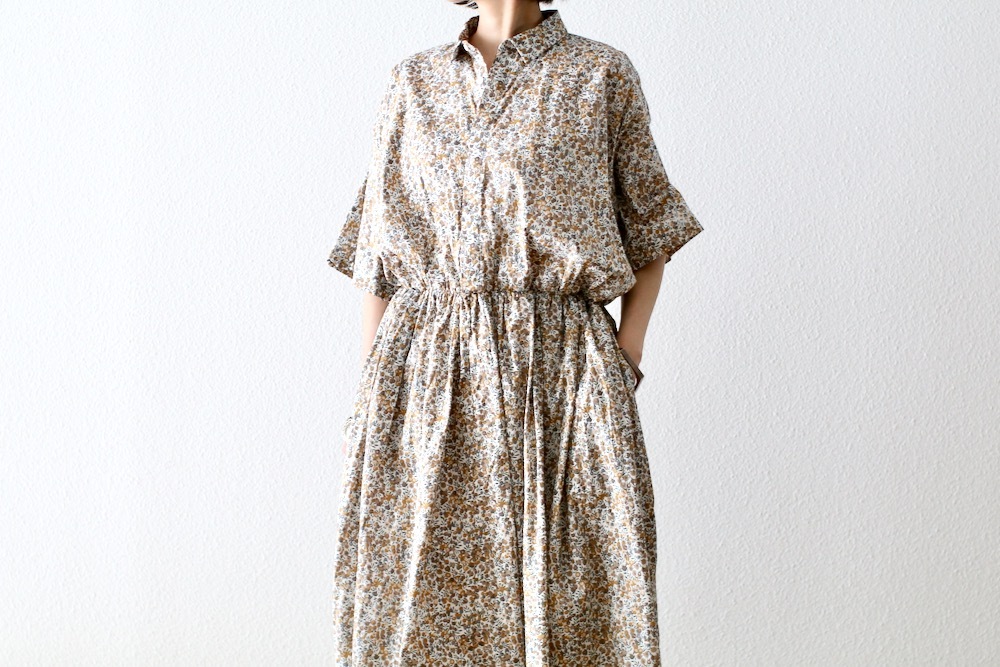 ��WOMEN'S��TOUJOURS�ʥȥ����塼�ˡ�Short Sleeve Classic Gathered Dress -LIBERTY BERRY FLOWER PRINT COTTON CLOTH-��