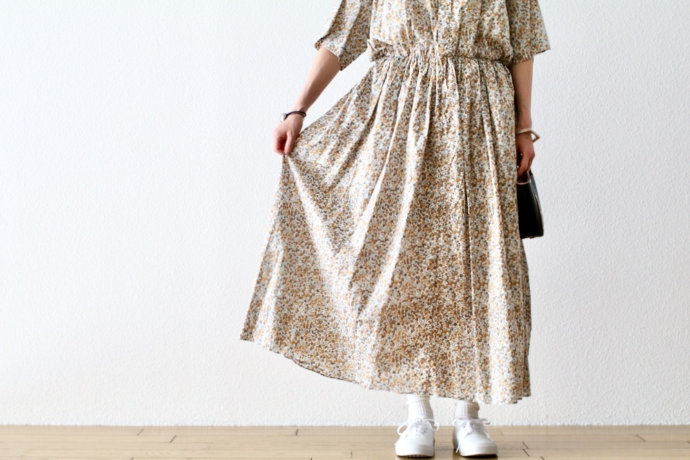 ��WOMEN'S��TOUJOURS�ʥȥ����塼�ˡ�Short Sleeve Classic Gathered Dress -LIBERTY BERRY FLOWER PRINT COTTON CLOTH-��